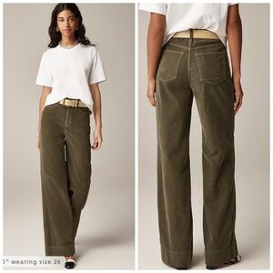 J Crew Wide Leg Corduroy Trouser Green Pants Size 31 BT922